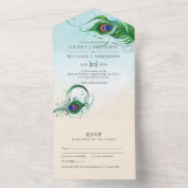 Invitation Tout En Un 3in1 Peacock Feather Aqua Coral Wedding RSVP (À l'intérieur)