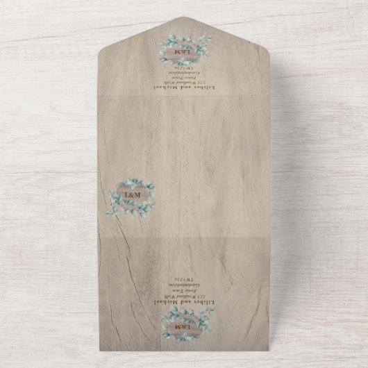 Invitation Tout En Un 3in1 Rustique Bois clair Coeur PHOTO Mariage RSVP (Dehors)