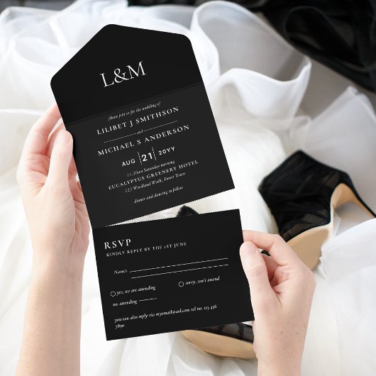 Invitation Tout En Un 3in1 Texte noir seulement Mariage Inviter RSVP
