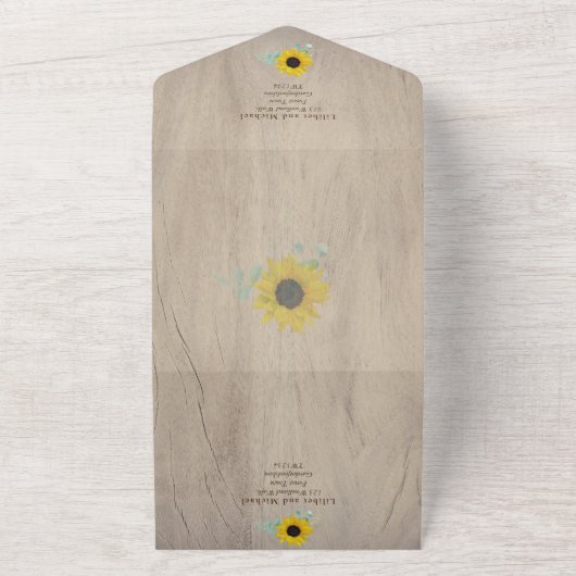 Invitation Tout En Un 3in1 Tournesols rustiques Eucalyptus Mariage RSVP (Dehors)