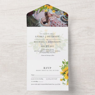 Invitation Tout En Un 3in1 Tournesols rustiques Mariage PHOTO INVITER RS
