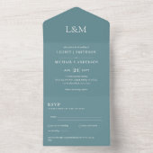 Invitation Tout En Un 3in1 Turquoise bleu blanc Texte uniquement Mariage (À l'intérieur)