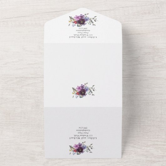 Invitation Tout En Un 3in1 Violet Lavande PHOTO Mariage INVITE RSVP (Dehors)