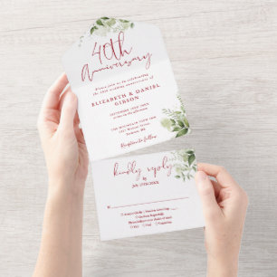 Invitation Tout En Un 40e Anniversaire de Mariage Floral Vert