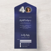 Invitation Tout En Un 40e anniversaire marine bleu argent photo rsvp (À l'intérieur)