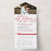 Invitation Tout En Un 40th Ruby wedding anniversary red meal RSVP photo (À l'intérieur)