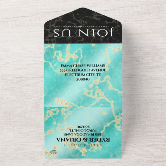 Invitation Tout En Un 44e anniversaire de mariage Turquoise Élégant (Dehors)