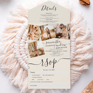 Invitation Tout En Un 4 Photos black ivory modern script wedding
