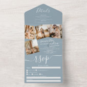 Invitation Tout En Un 4 Photos bleu poussiéreux mariage de script modern (À l'intérieur)