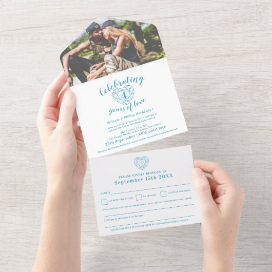 Invitation Tout En Un 4e anniversaire de mariage topaz bleu RSVP photo (Déchirure)