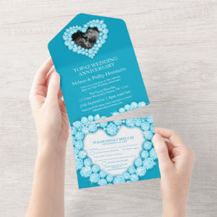 Invitation Tout En Un 4ème anniversaire de mariage topaze photo bleu