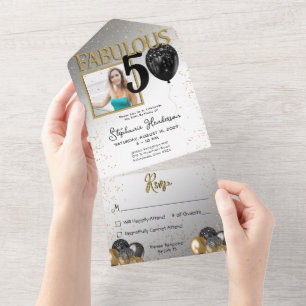 Invitation Tout En Un 50 & Fabulous Black Gold Glam tout en un Invitatio