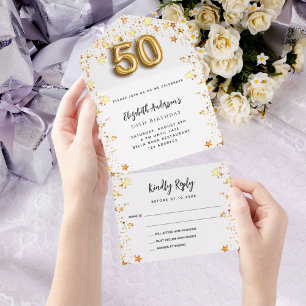 Invitation Tout En Un 50e anniversaire de la fête des étoiles d'or blanc