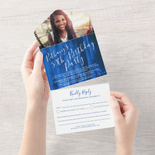 Invitation Tout En Un 50e anniversaire de la fête photo saphir bleu