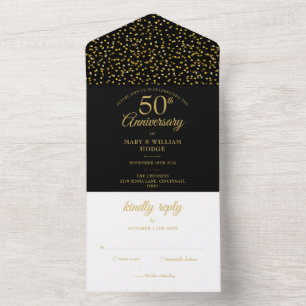 Invitation Tout En Un 50e anniversaire de mariage noir et or