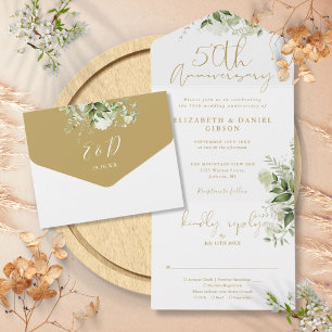 Invitation Tout En Un 50e Anniversaire de Mariage Or Script Floral