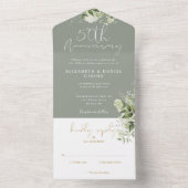 Invitation Tout En Un 50e anniversaire du Mariage Sage Green Floral (À l'intérieur)