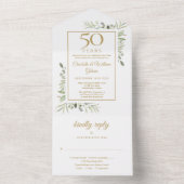 Invitation Tout En Un 50e anniversaire Mariage Verdure or Monogramme (À l'intérieur)
