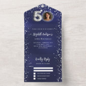 Invitation Tout En Un 50e anniversaire marine bleu photo argent étoiles  (À l'intérieur)