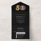 Invitation Tout En Un 50e anniversaire noir or photo rsvp (À l'intérieur)