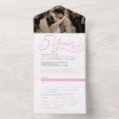 Invitation Tout En Un 5e anniversaire Mariage repas rose RSVP photo (À l'intérieur)