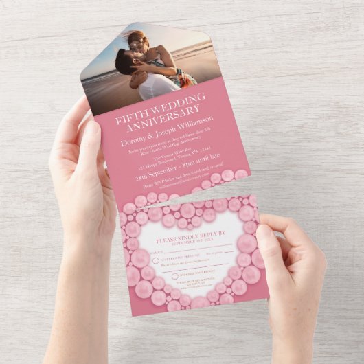 Invitation Tout En Un 5e anniversaire mariage rose quartz photo (Déchirure)