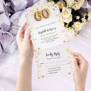 Invitation Tout En Un 60e anniversaire de la fête des étoiles d'or blanc