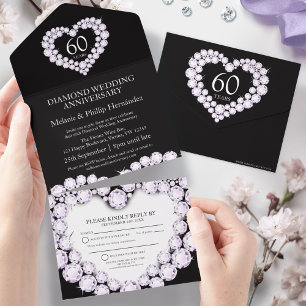 Invitation Tout En Un 60e anniversaire de mariage diamant noir blanc