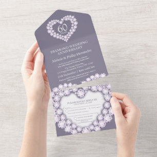 Invitation Tout En Un 60e anniversaire de mariage photo gris tout en