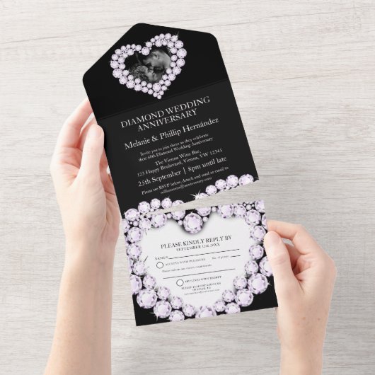 Invitation Tout En Un 60e anniversaire de mariage photo noir (Déchirure)