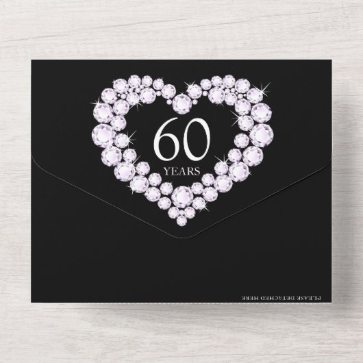 Invitation Tout En Un 60e anniversaire de mariage photo noir (Verso)