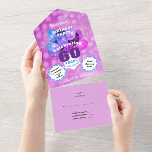 Invitation Tout En Un 60e anniversaire Glam Sparkle Glitz violet bleu