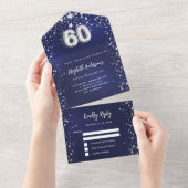 Invitation Tout En Un 60e anniversaire marine bleu argent étoiles rsvp (Déchirure)