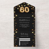 Invitation Tout En Un 60e anniversaire noir étoiles or rsvp (À l'intérieur)