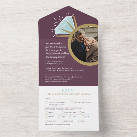 Invitation Tout En Un 60e repas d'anniversaire du mariage Diamond RSVP p (À l'intérieur)