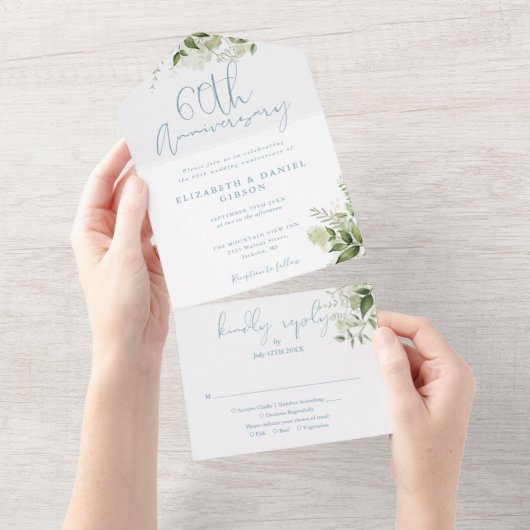 Invitation Tout En Un 60th Wedding Anniversary Greenery Floral (Déchirure)