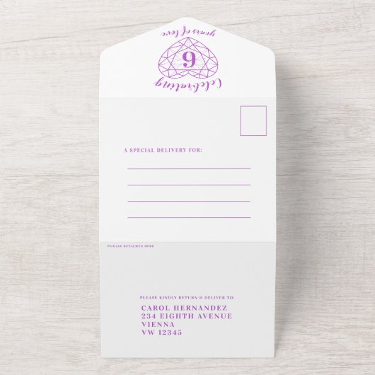 Invitation Tout En Un 6e anniversaire de mariage améthyste violet RSVP p (Dehors)