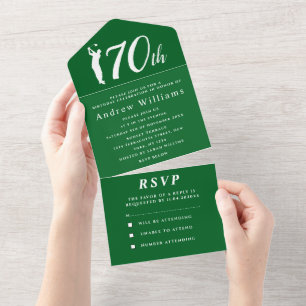 Invitation Tout En Un 70e Anniversaire Fête Golfer Vert Simple Moderne