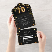 Invitation Tout En Un 70e anniversaire noir étoiles or rsvp (Déchirure)