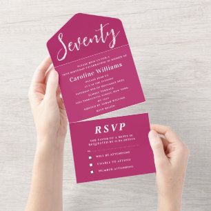 Invitation Tout En Un 70e anniversaire Pink Magenta Simple Moderne