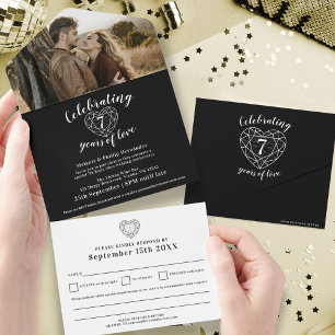 Invitation Tout En Un 7ème anniversaire de mariage onyx noir réponse pho