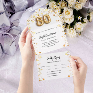 Invitation Tout En Un 80e anniversaire de la fête des étoiles d'or blanc