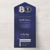 Invitation Tout En Un 80e anniversaire marine bleu argent photo rsvp (À l'intérieur)