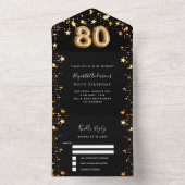 Invitation Tout En Un 80e anniversaire noir étoiles or rsvp (À l'intérieur)