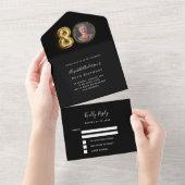 Invitation Tout En Un 80e anniversaire noir or photo rsvp (Déchirure)