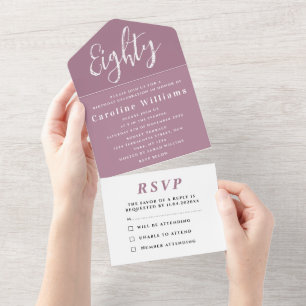 Invitation Tout En Un 80e anniversaire Pink Mauve Simple Moderne