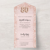 Invitation Tout En Un 80e anniversaire rose or brush fête RSVP (À l'intérieur)