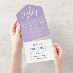 Invitation Tout En Un 80e fête d'anniversaire Purple Lilac Simple modern