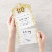 Invitation Tout En Un 90e anniversaire de la fête de l'or blanc RSVP (Déchirure)