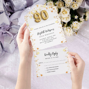 Invitation Tout En Un 90e anniversaire de la fête des étoiles d'or blanc